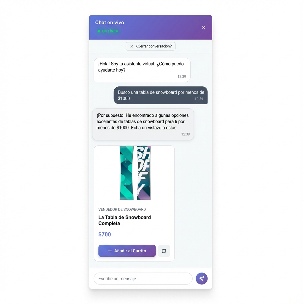 Diagrama que explica el funcionamiento del recomendador de productos IA, mostrando cómo encuentra productos para los clientes.
