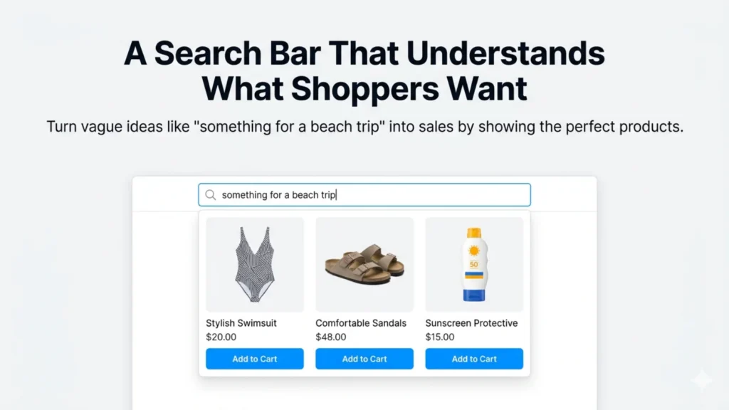 Real search explaining Shopify semantic search benefits.